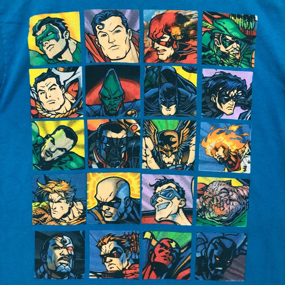 DC Comics Justice League Superhero‎ Collage T Shirt Blue Cotton Size M